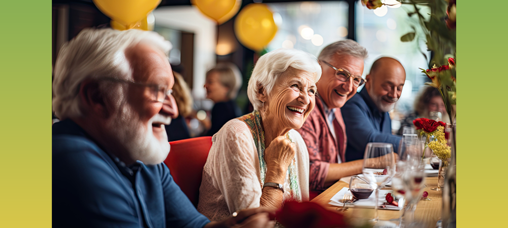 Seniors enjoying dinner at a local business