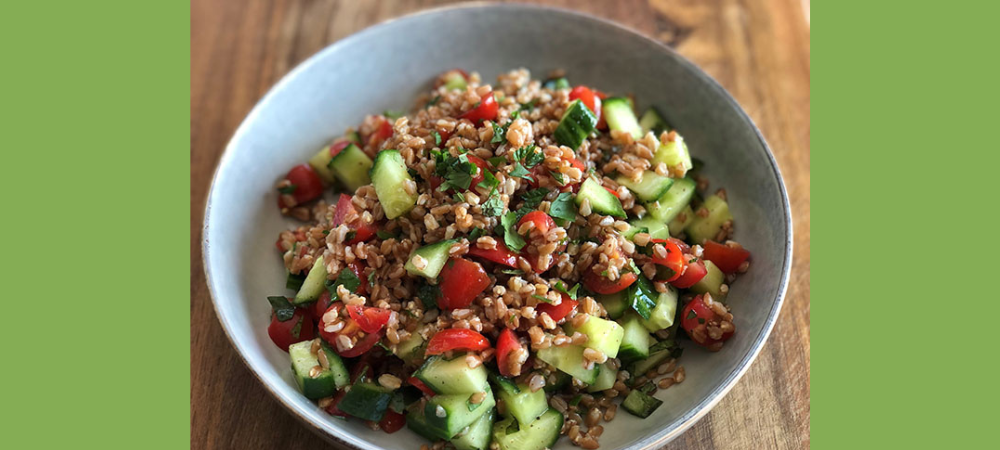 farro tabbouleh in a bowl